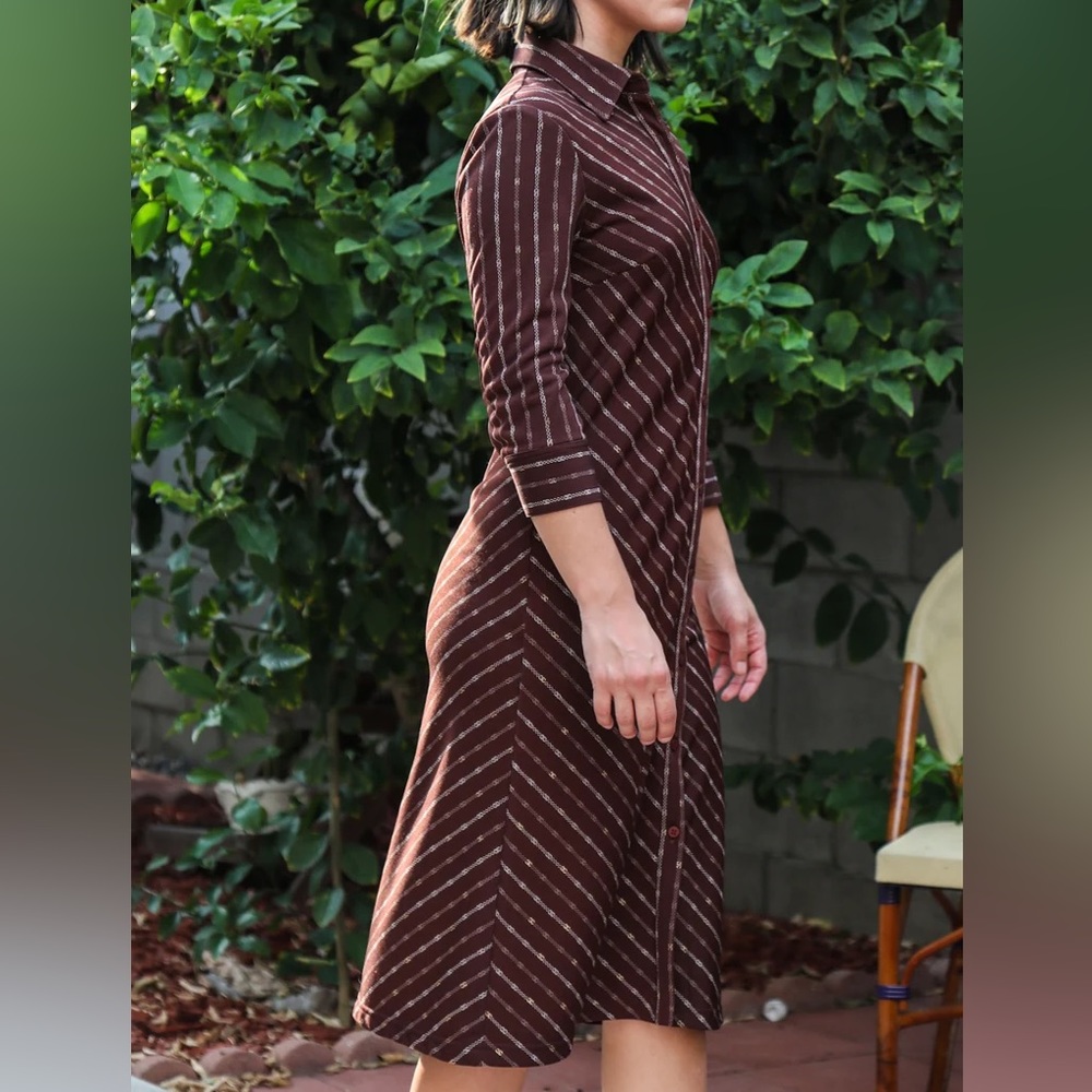 Brown Button Front Dress | Chain Print Long Blazer